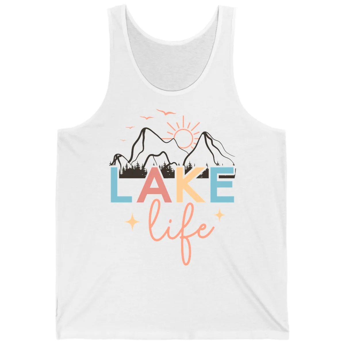Mountain Lake Life Typography Tank in White